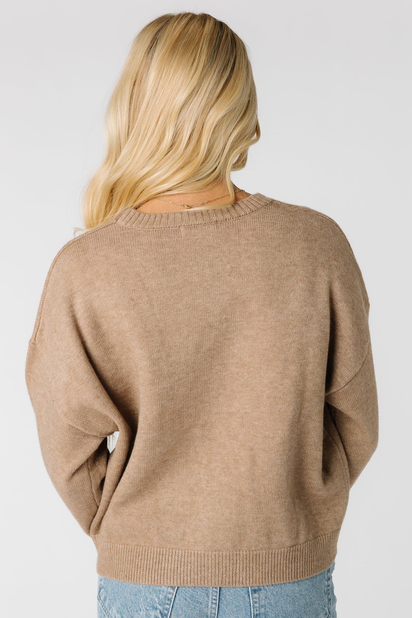 Back view of mocha sweater