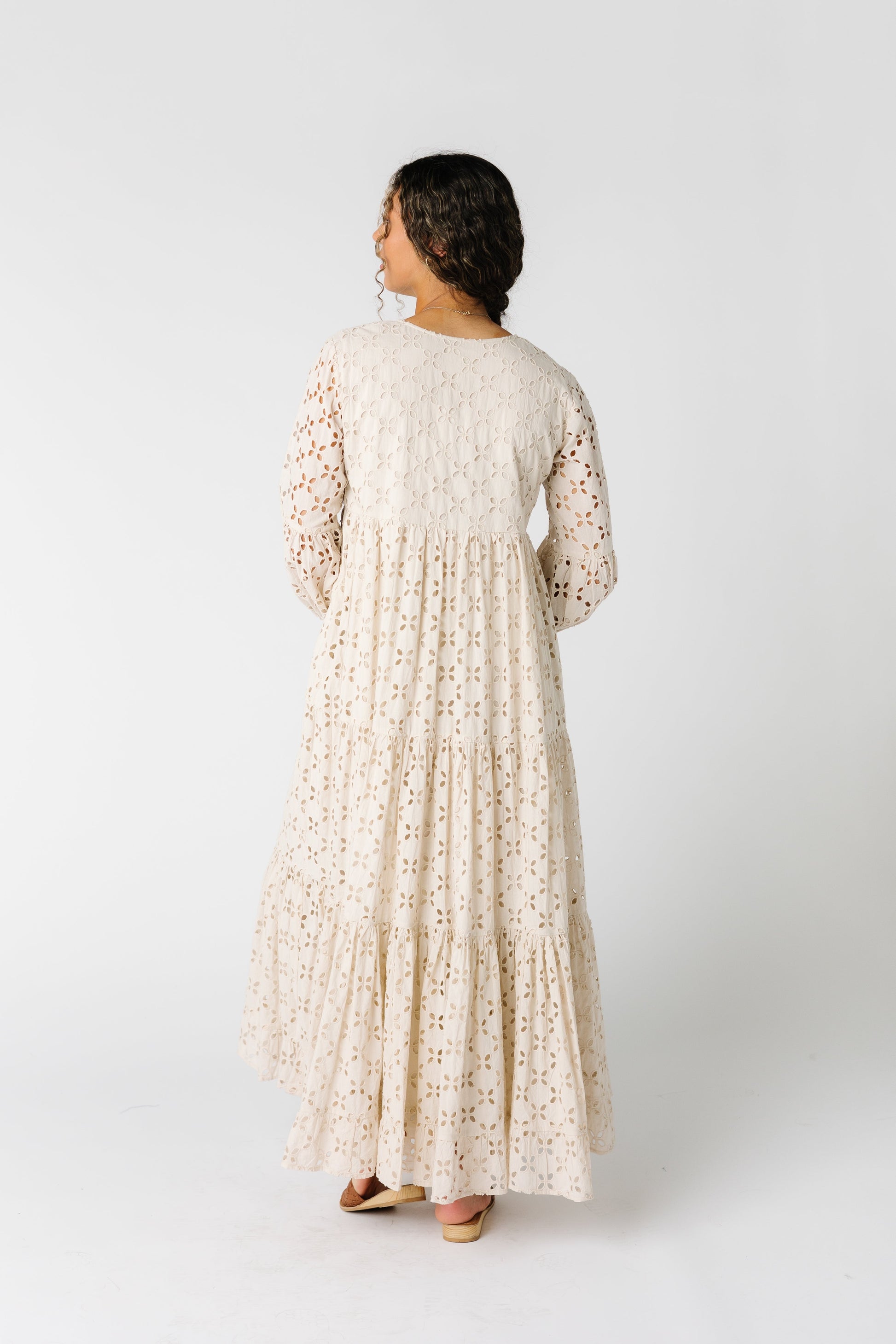 Back view of cream all eyelet dress