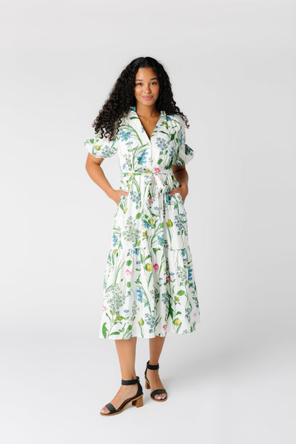 Modest short sleeve button dress with side pockets