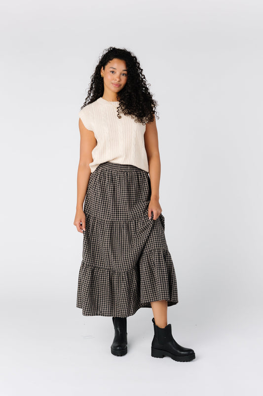 Multiple gathered tier midi skirt