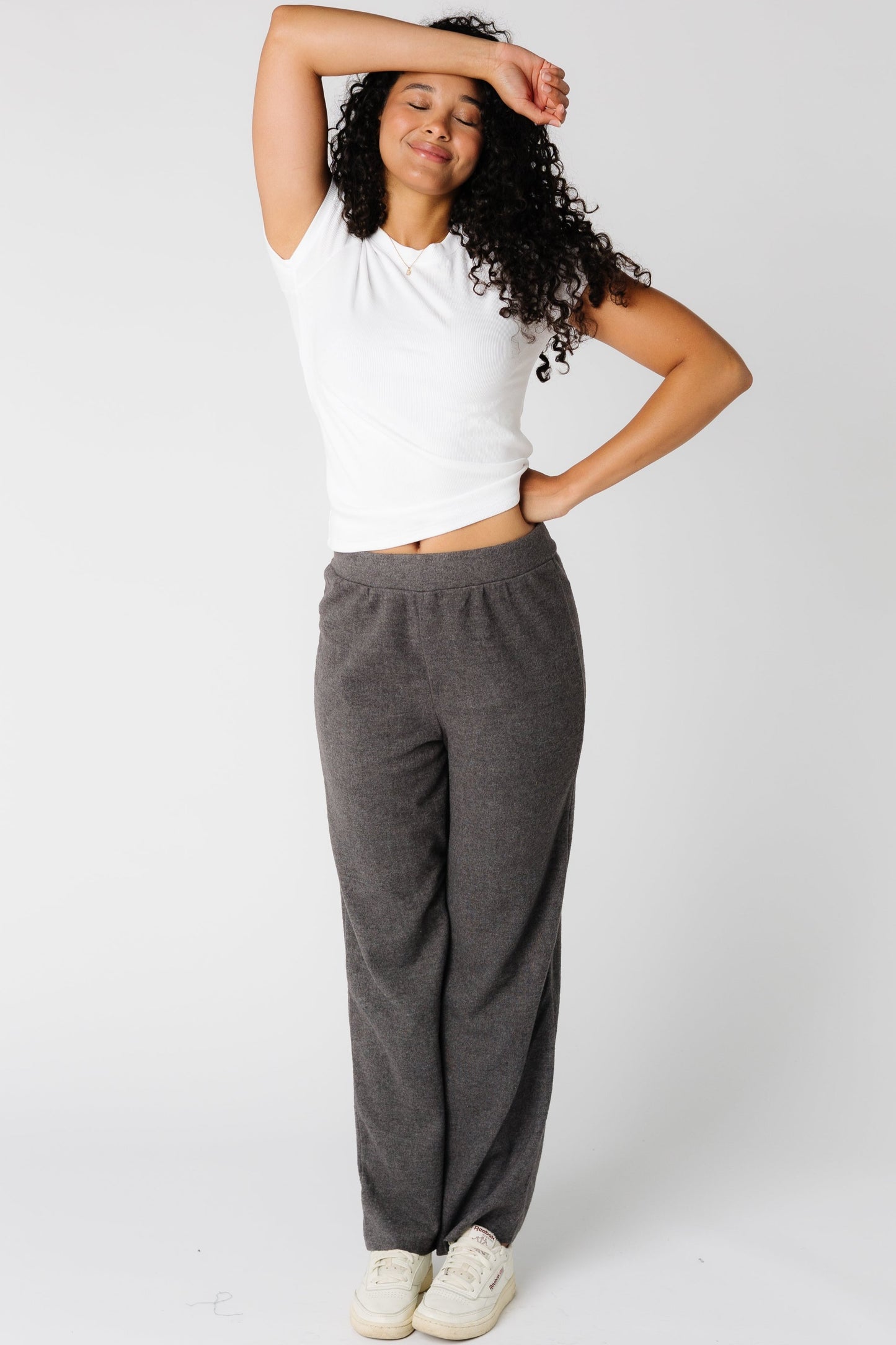 Soft knit wide leg pant in charcoal