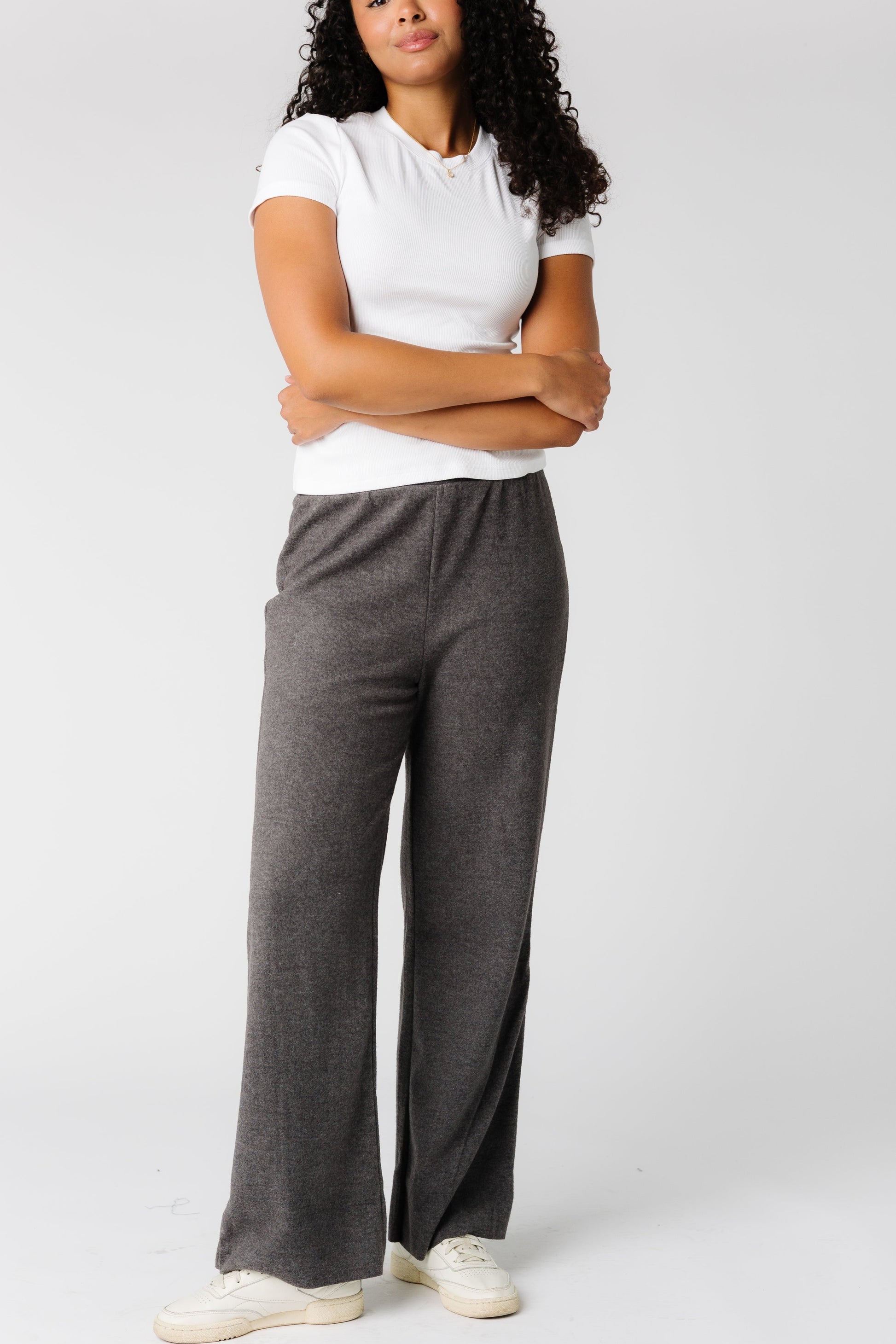 Modest wide leg charcoal pant