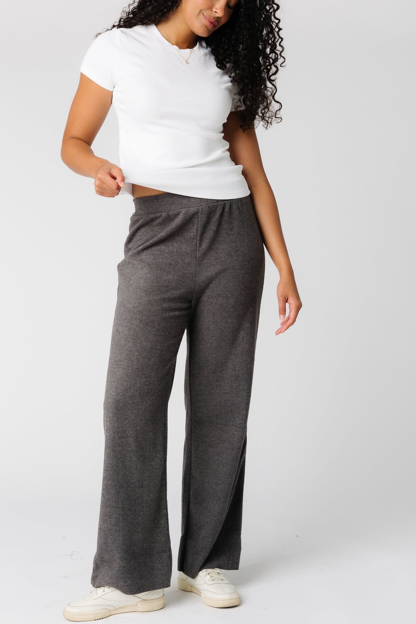 Wide leg knit charcoal pant