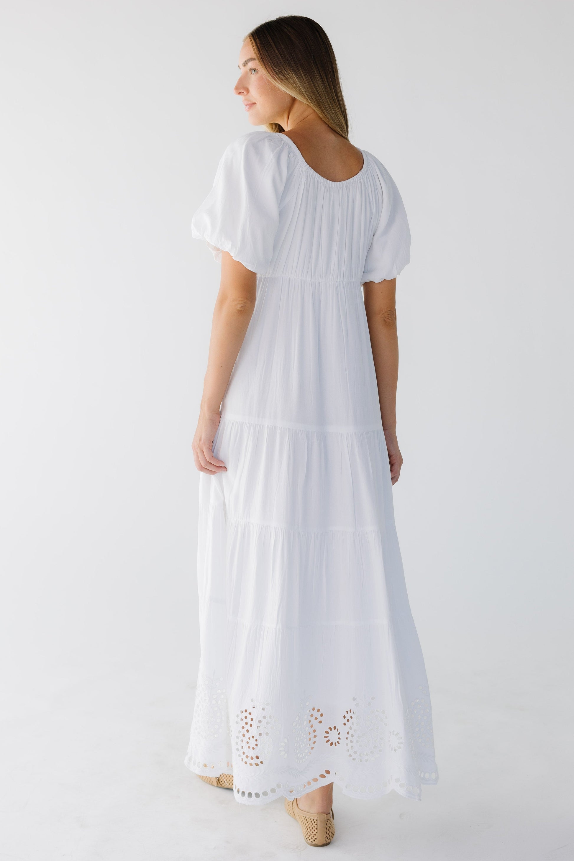 Citrus Lyon Modest White Tier Dress White Eyelet / XXL