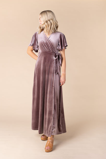 Arbor Velvet Wrap Dress-Deep Rose Bridesmaid Dress brass & roe 