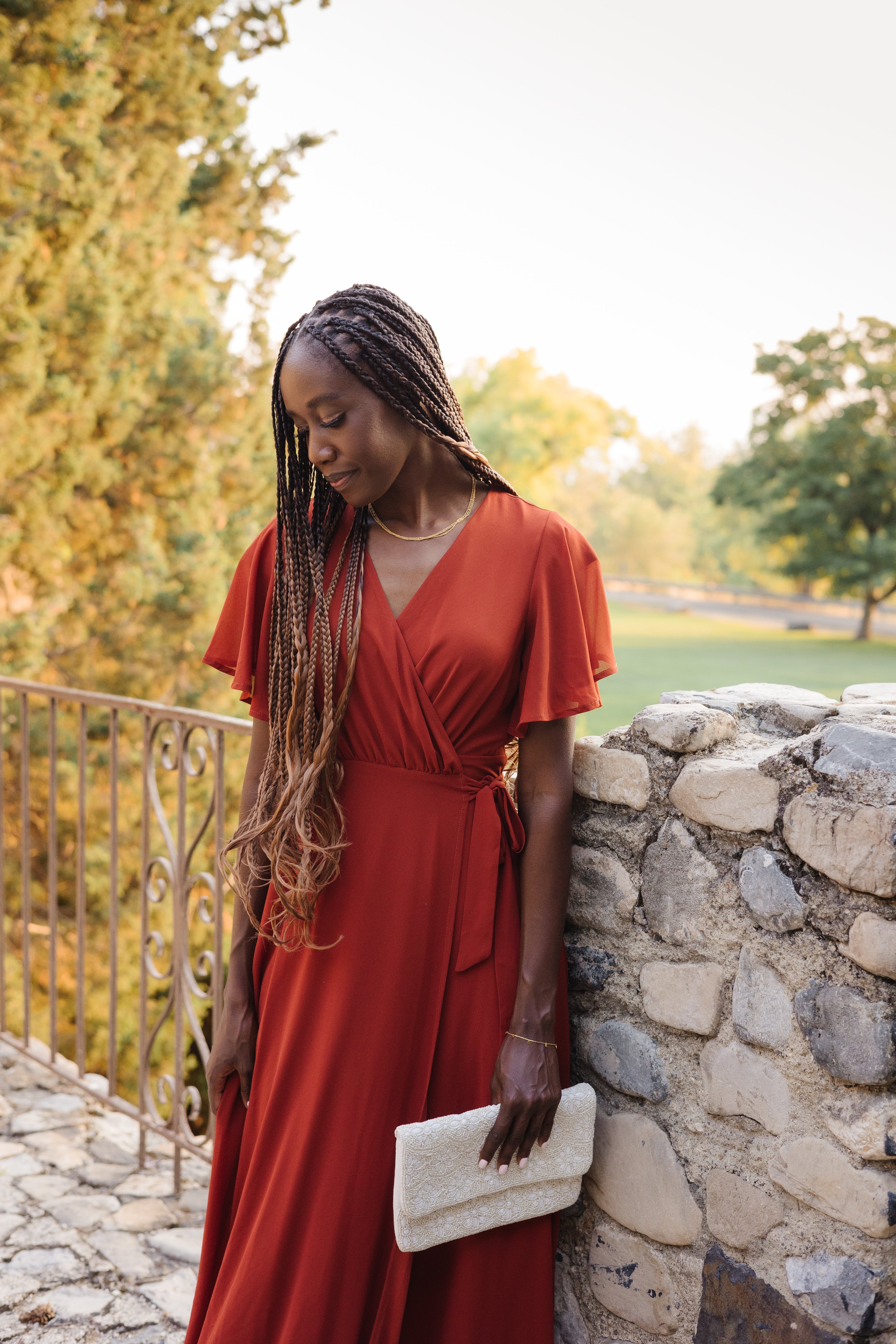 Naples Flutter Sleeve Wrap Maxi Rust Called to Surf