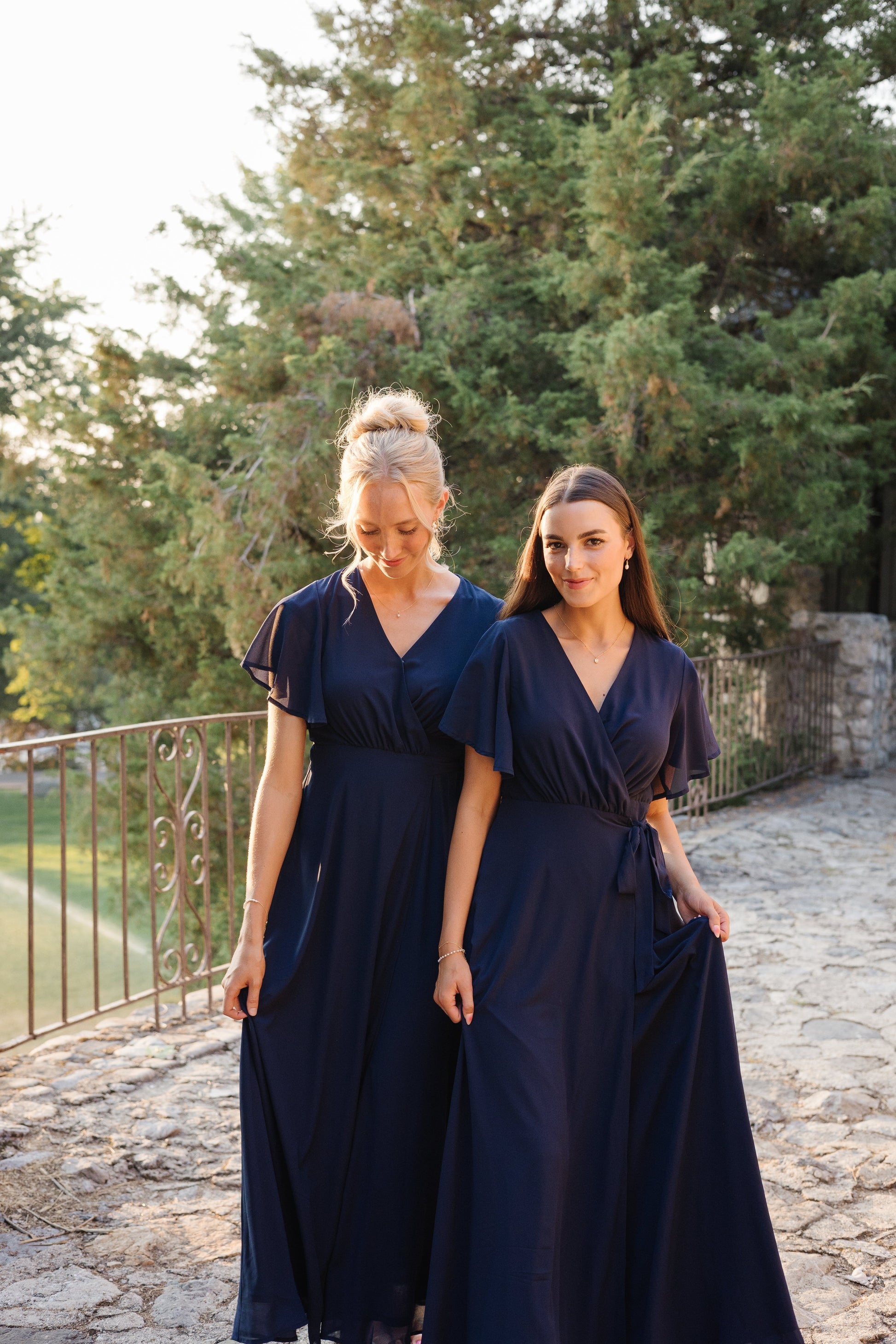 Naples Flutter Sleeve Wrap Maxi - Navy Bridesmaid Dress Brass & Roe 