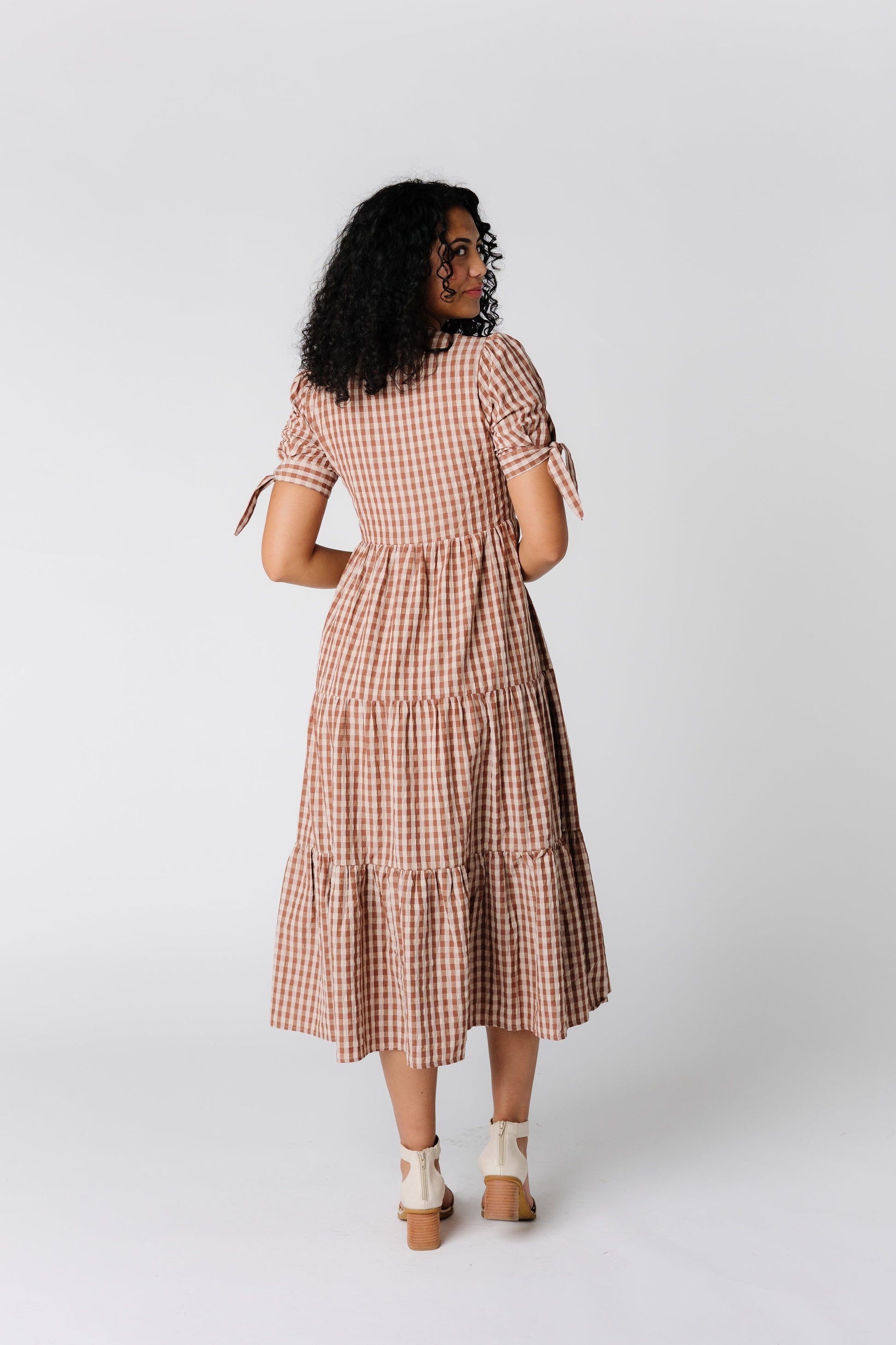 Brass & Roe Gingham Tie-Sleeve Dress WOMEN'S DRESS brass & roe 