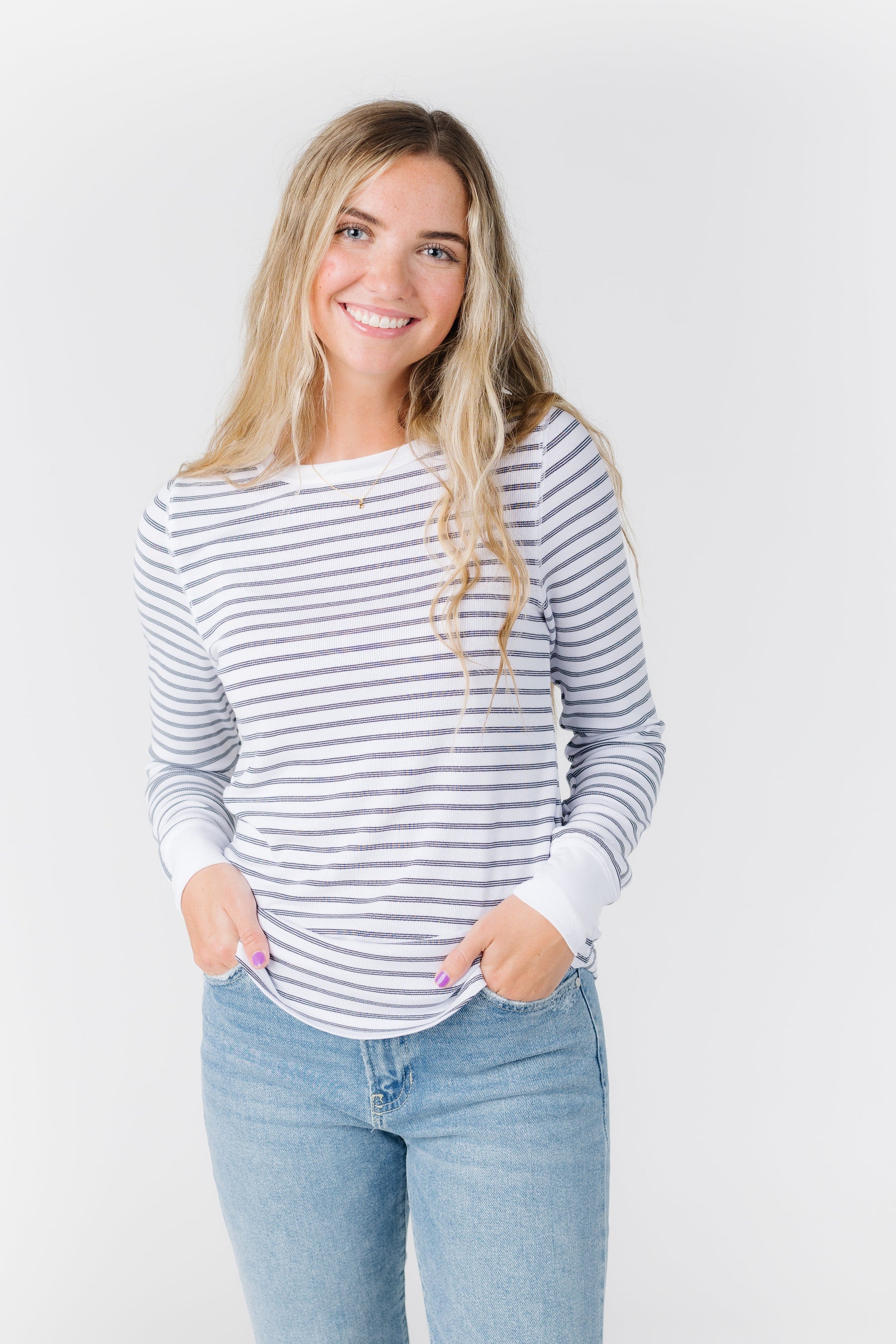 Stacy Top Women's Long Sleeve T Thread & Supply White/Navy L 
