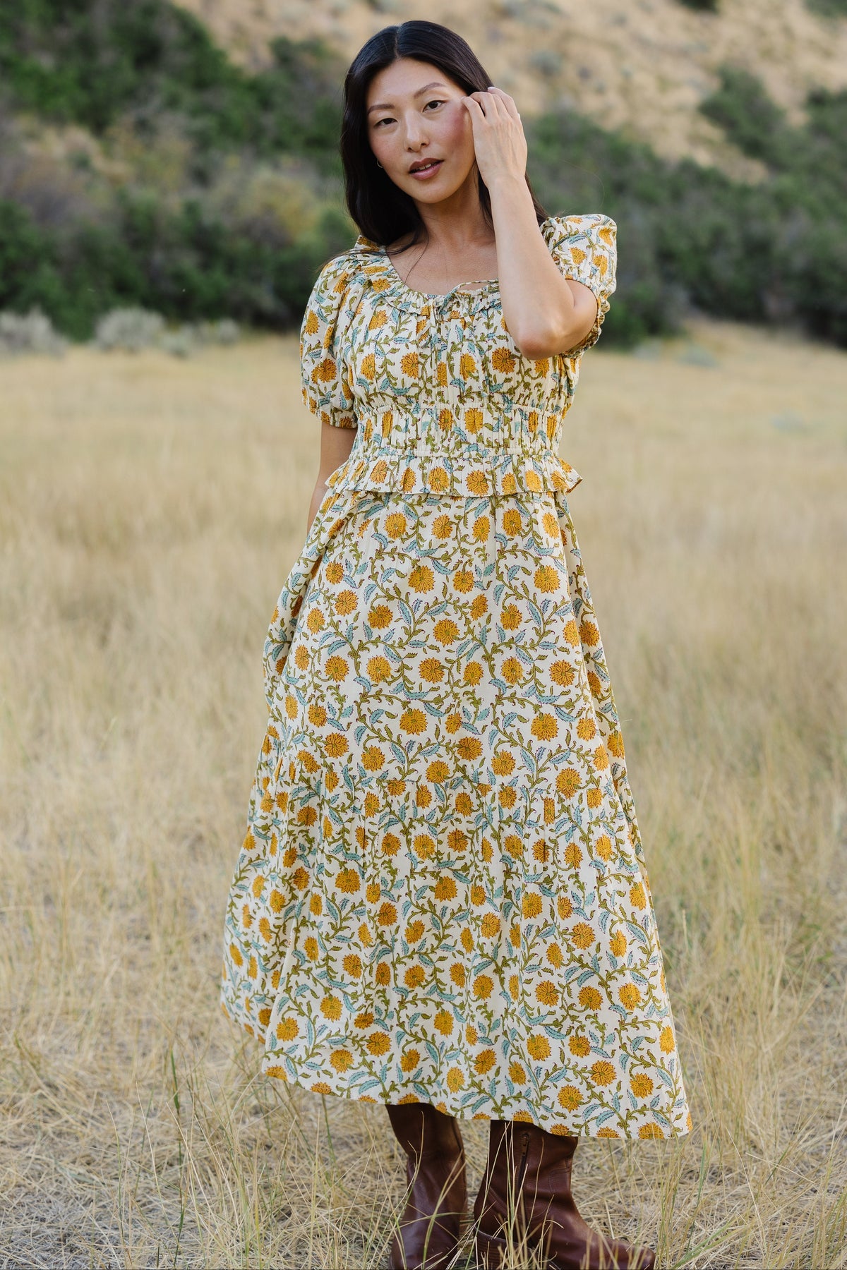 Citrus Jena Dressin yellow floral print for women and teen girls.
