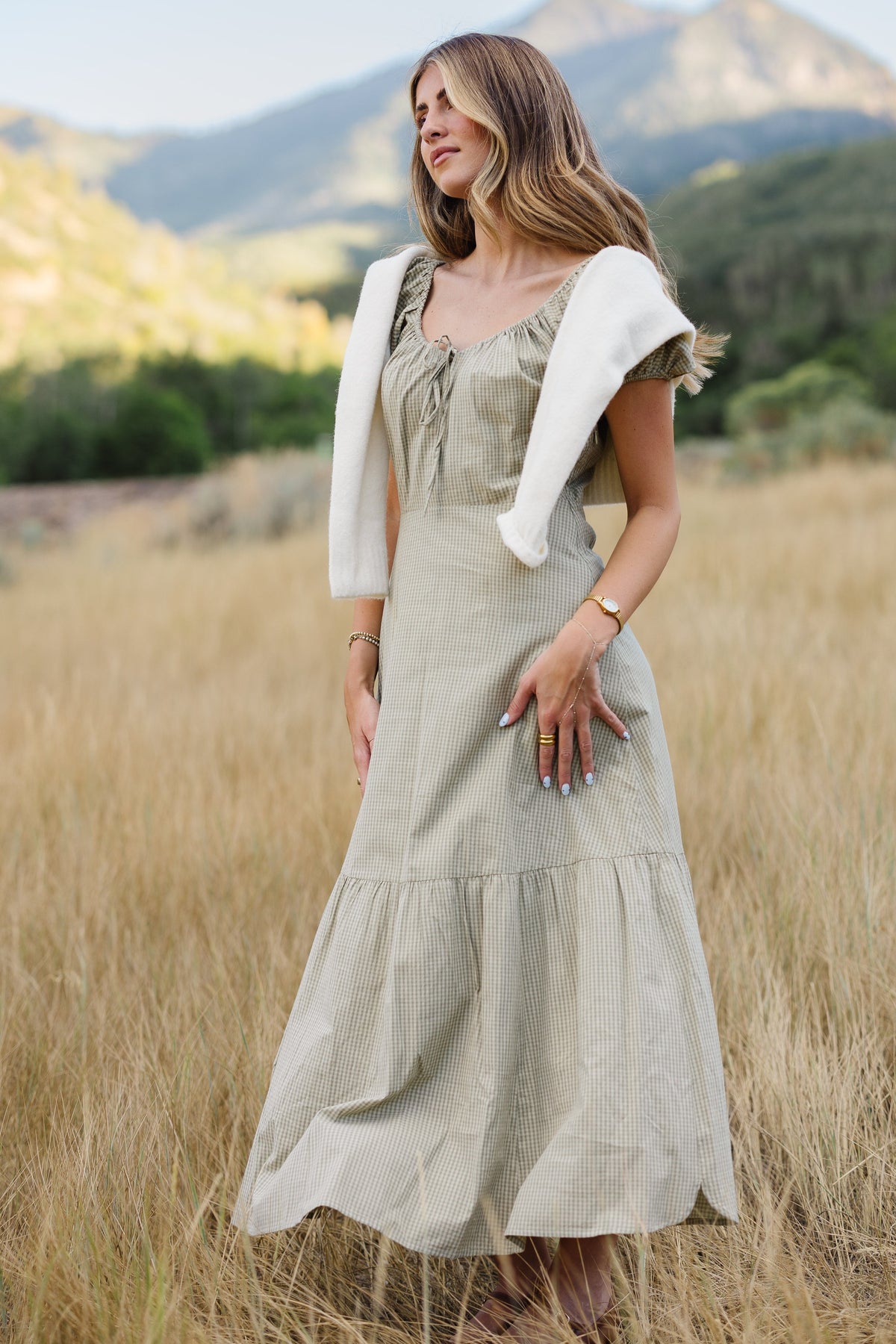 Citrus Dana Dress in light green gingham for women and teen girls.