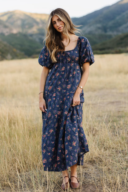 Citrus Lyon Tier Dress in navy floral print for women and teen girls.