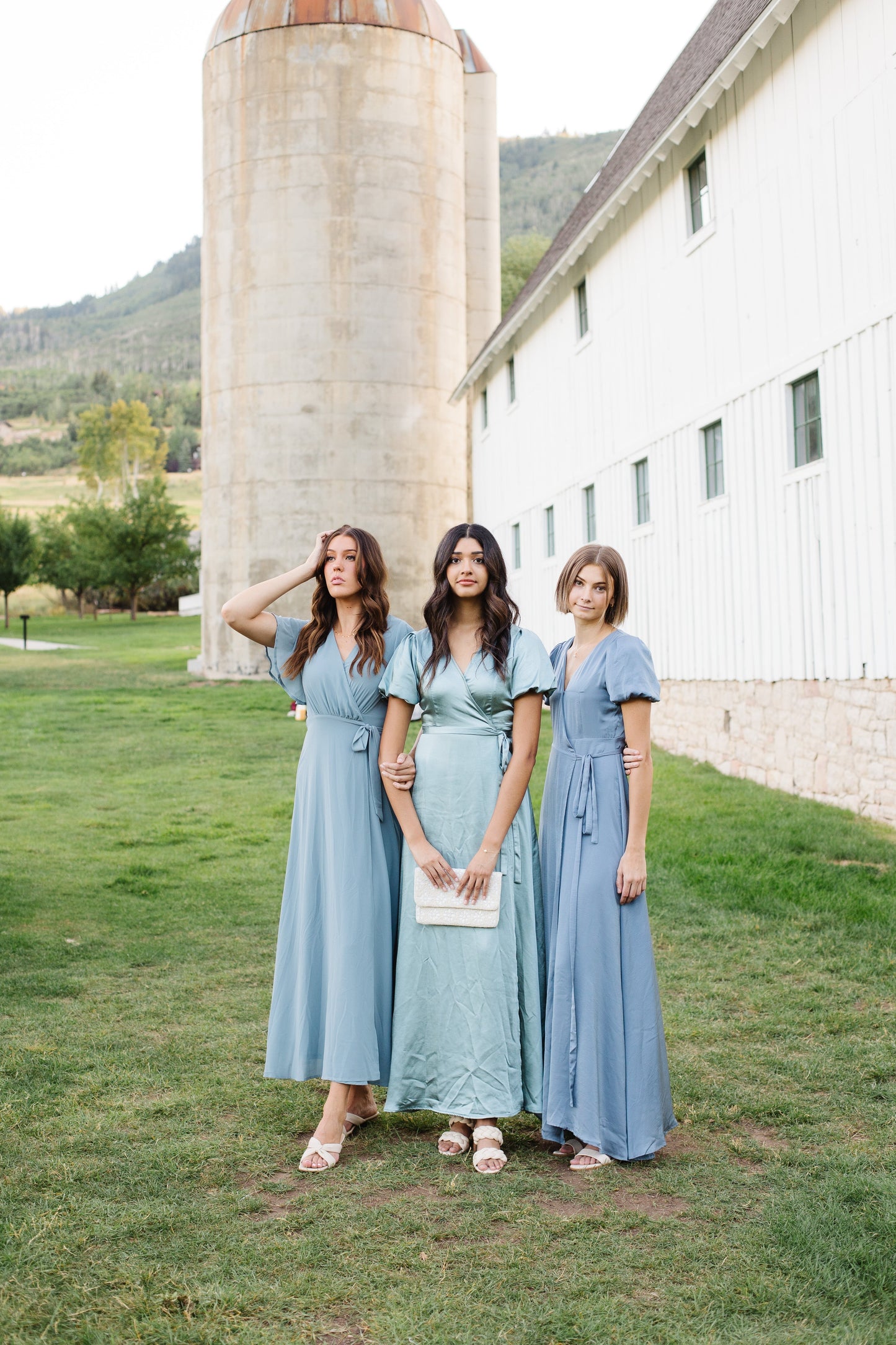 Mila Satin Dress - Dusty Blue Bridesmaid Dress Brass & Roe 