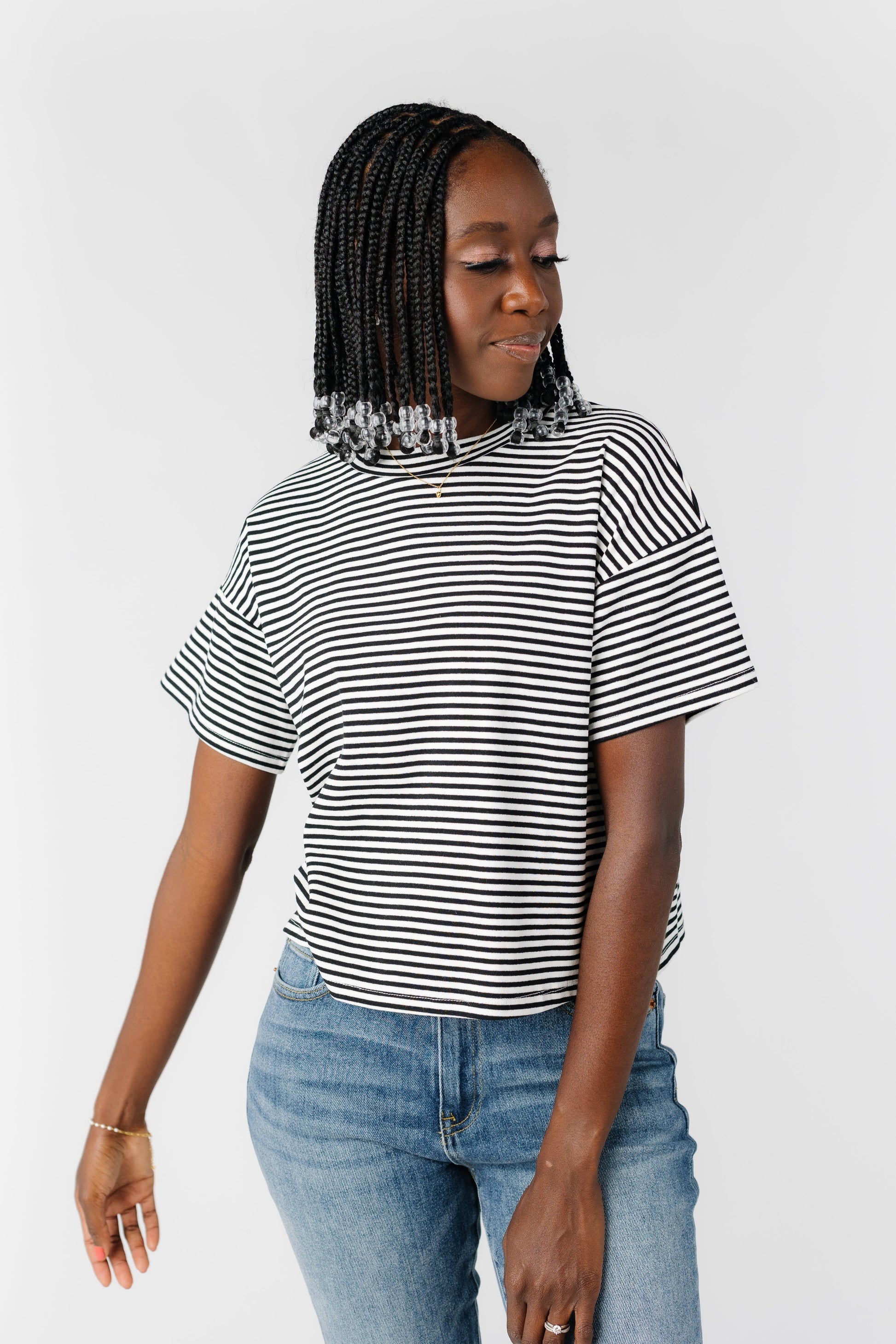 Rolla's Stripe Boxy Tee - Ivory/Black WOMEN'S T-SHIRT Things Between 