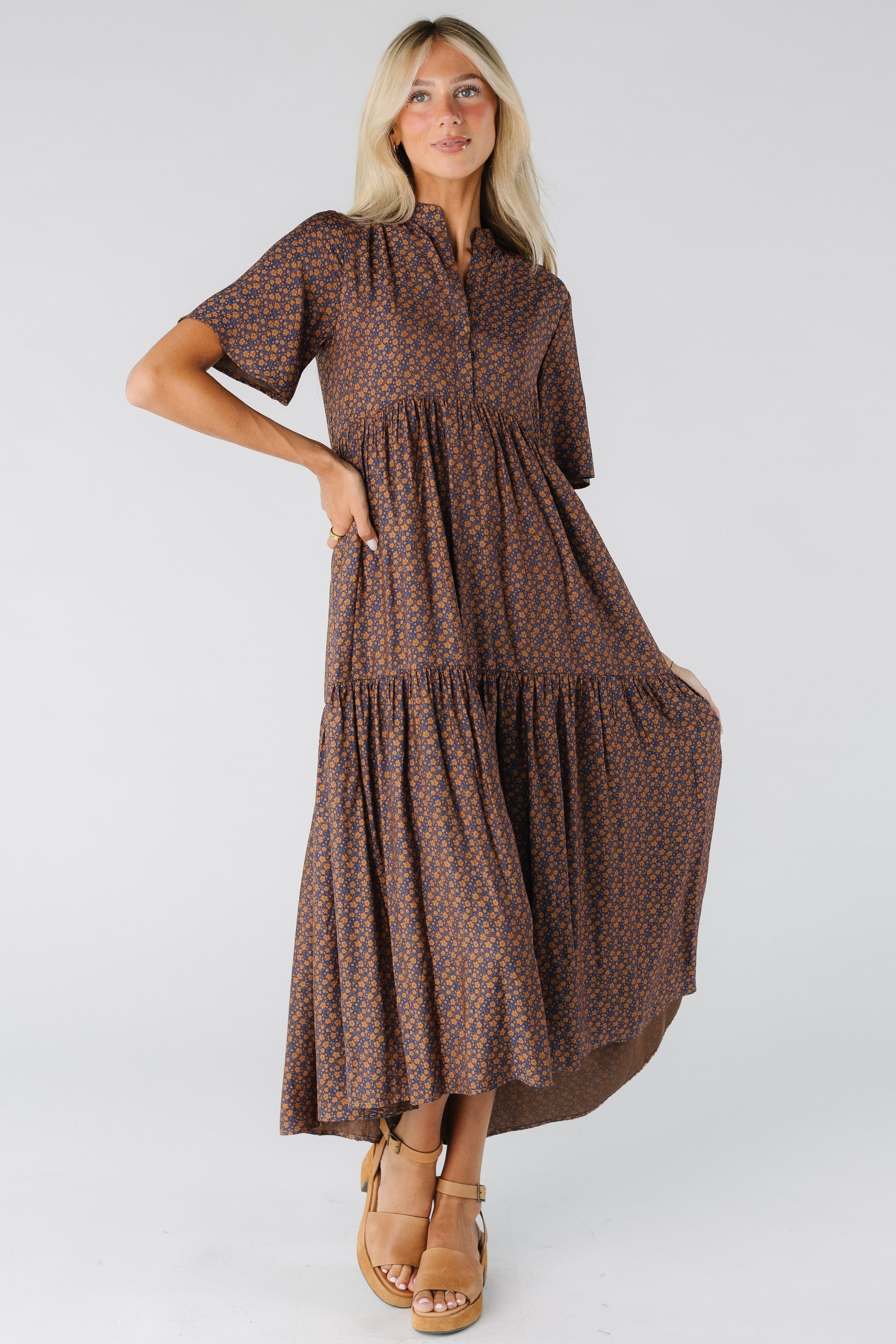 Brass & Roe Pondering Dress for women and teens in navy print
