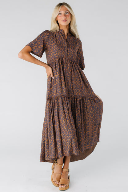 Brass & Roe Pondering Dress for women and teens in navy print