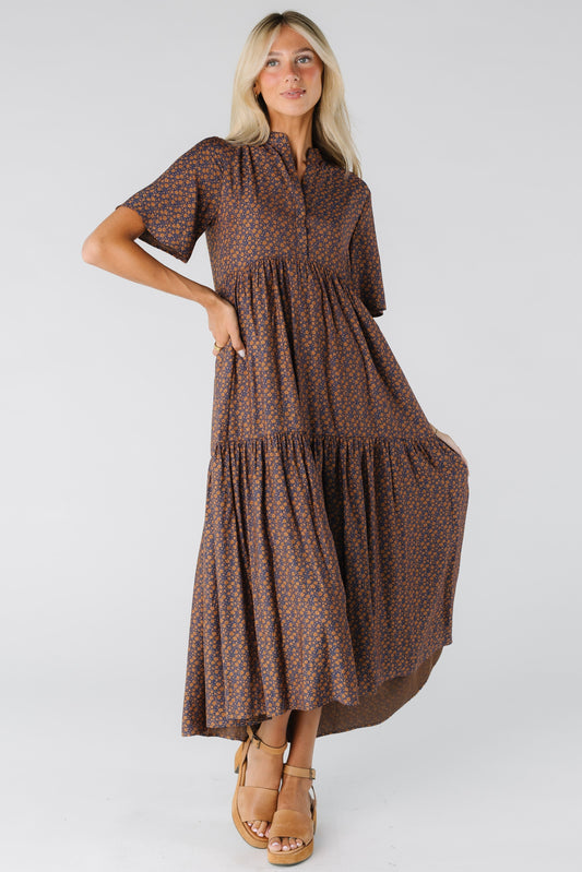 Brass & Roe Pondering Dress for women and teens in navy print