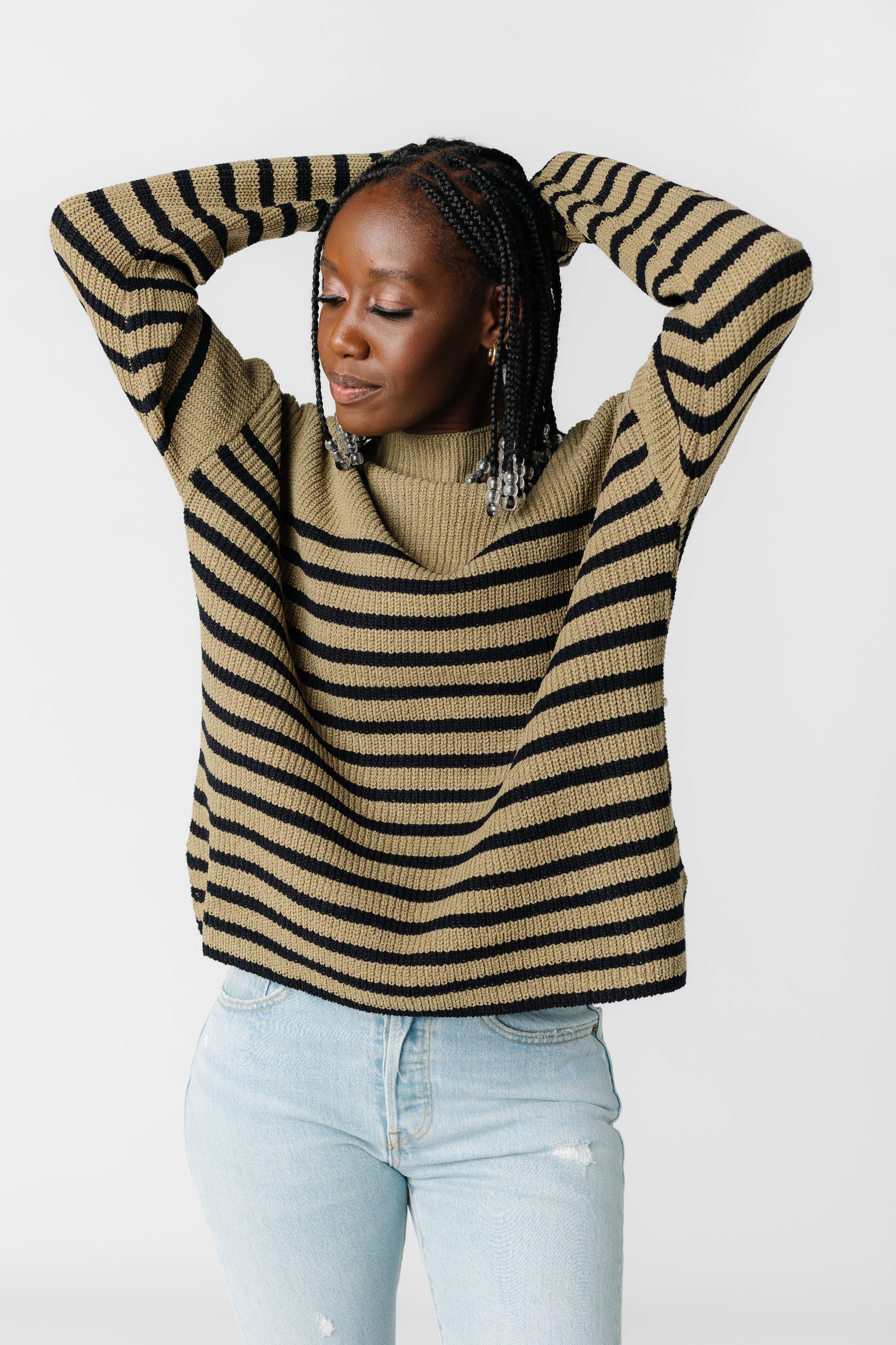 Funnel Neck Stripe Sweater WOMEN'S SWEATERS Grade & Gather 