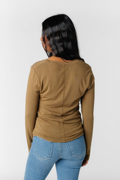 Back view of Long sleeve brown tee