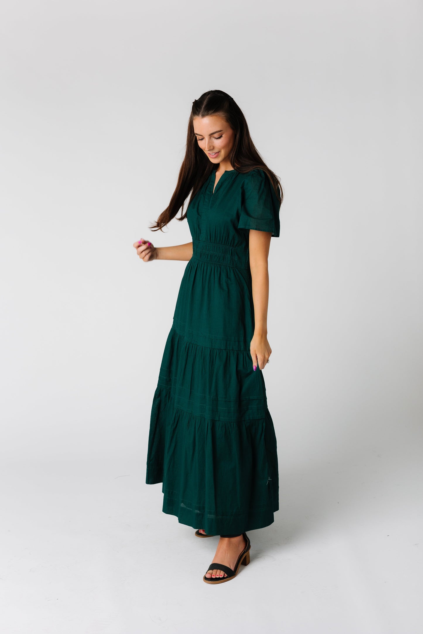 Citrus - Shae Emerald tiered maxi with short sleeves