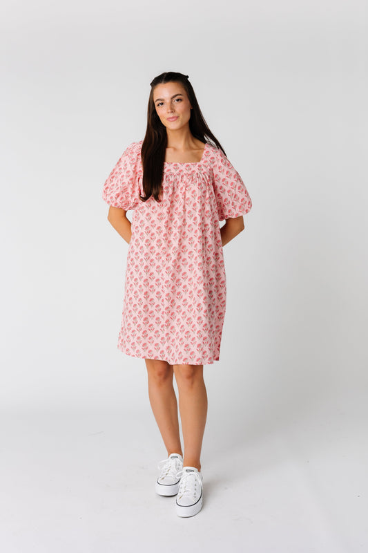 Citrus by Brass and Roe modest pink print dress