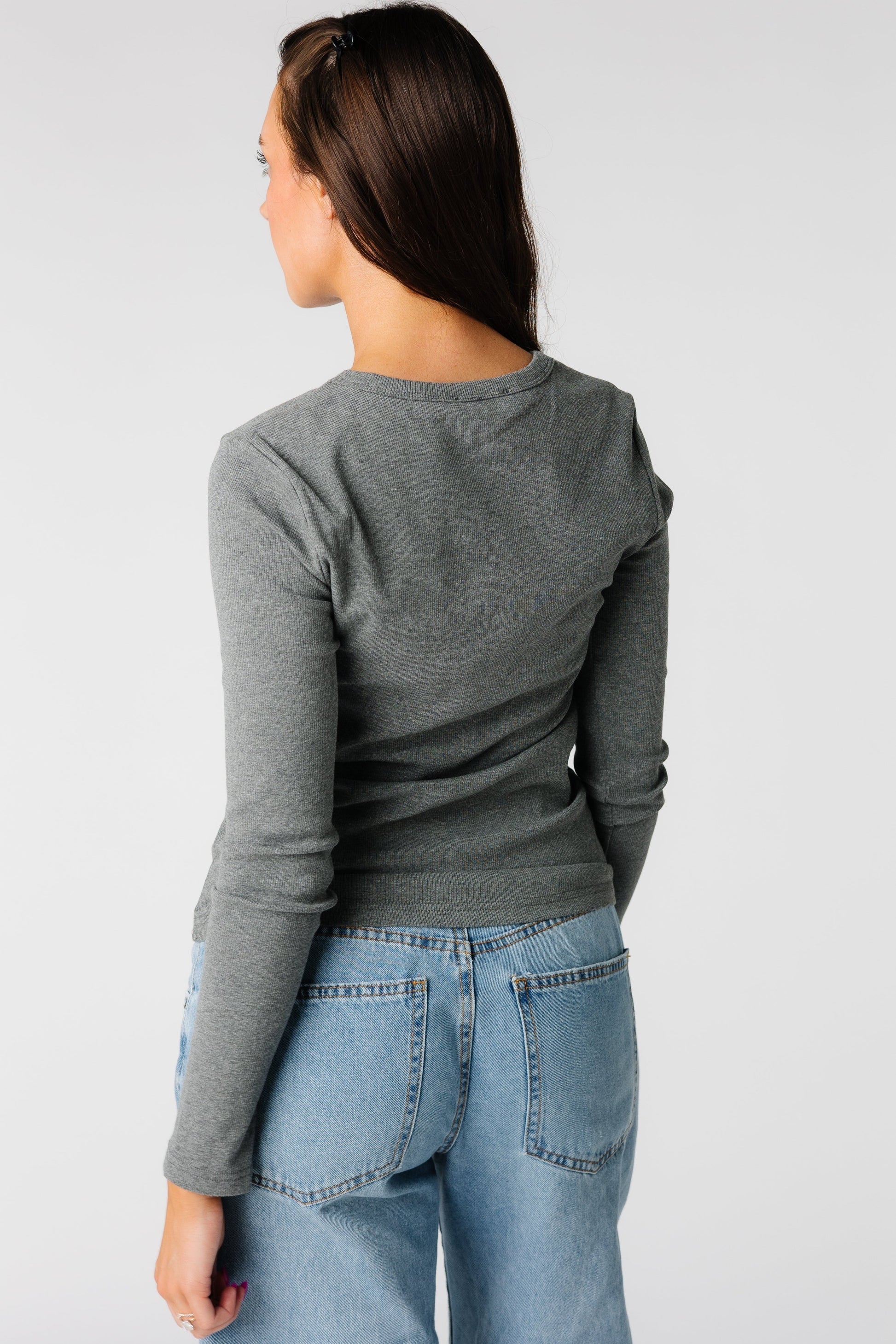 The Mills grey top back view 