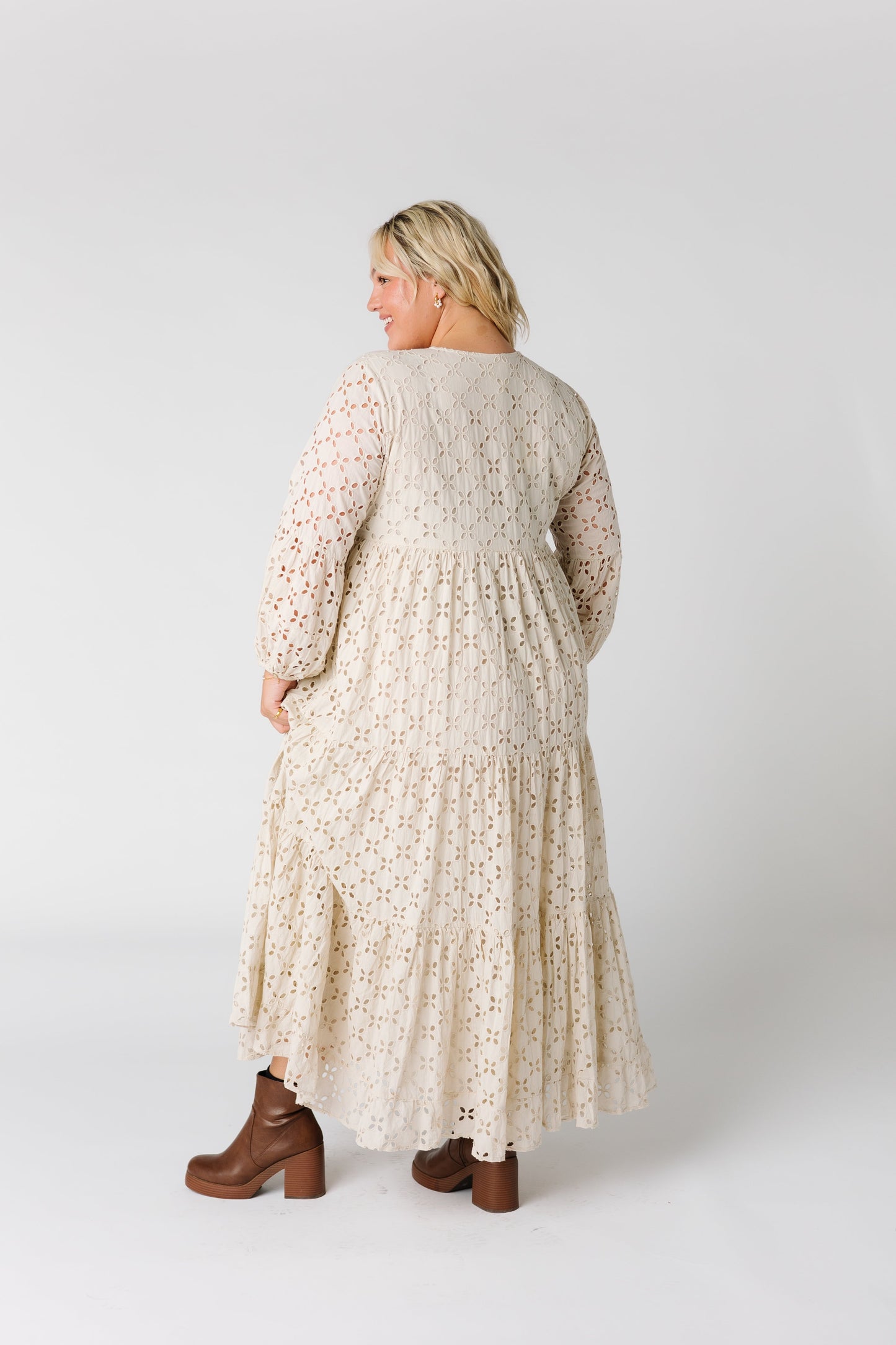 Back view of plus size all eyelet dress