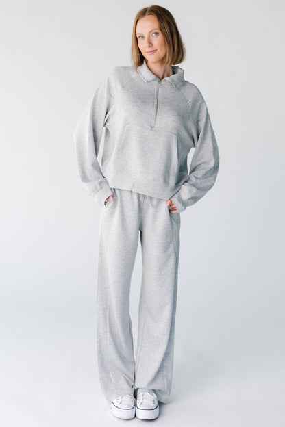 Quarter Zip Lounge Set in heather grey for women and teens