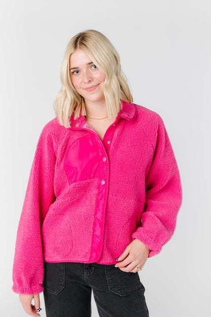 Snap Button Fleece Jacket WOMEN'S JACKETS Blu Pepper Fuchsia L 