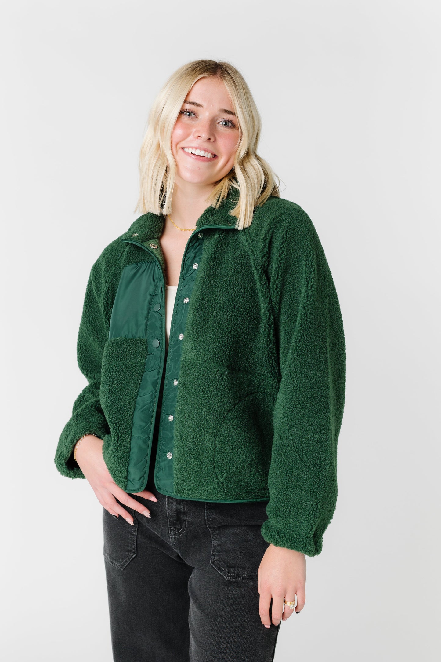 Snap Button Fleece Jacket WOMEN'S JACKETS Blu Pepper Hunter Green L 
