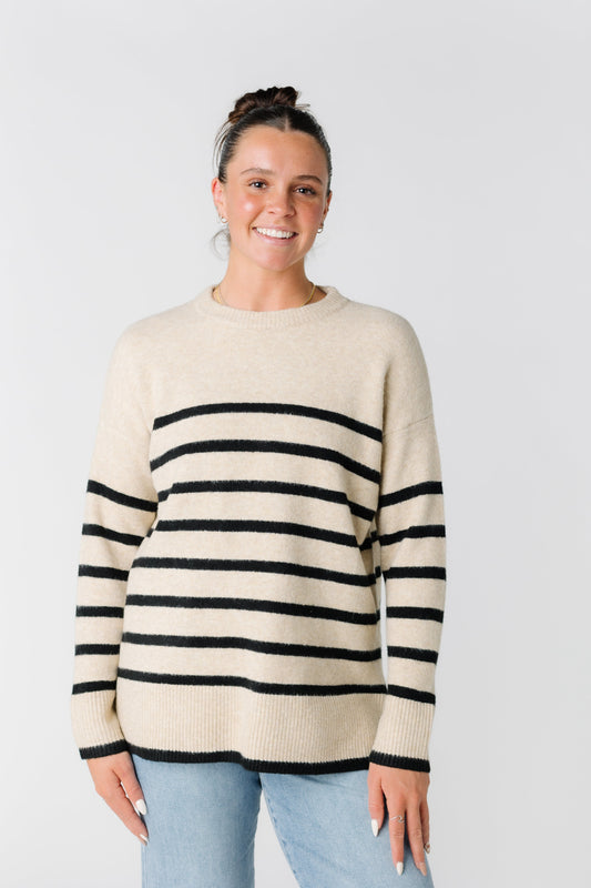 Uptown Stripe Sweater WOMEN'S SWEATERS Be Cool Tan/Black M/L 