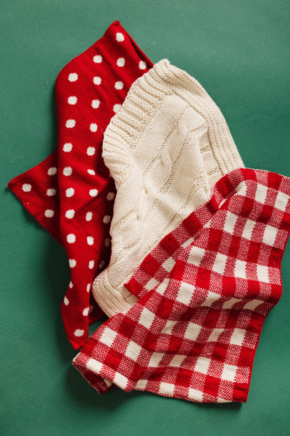 Red/White Dish Cloth CHRISTMAS HOME DECOR Creative Co-Op Red/White 10-12"Square 