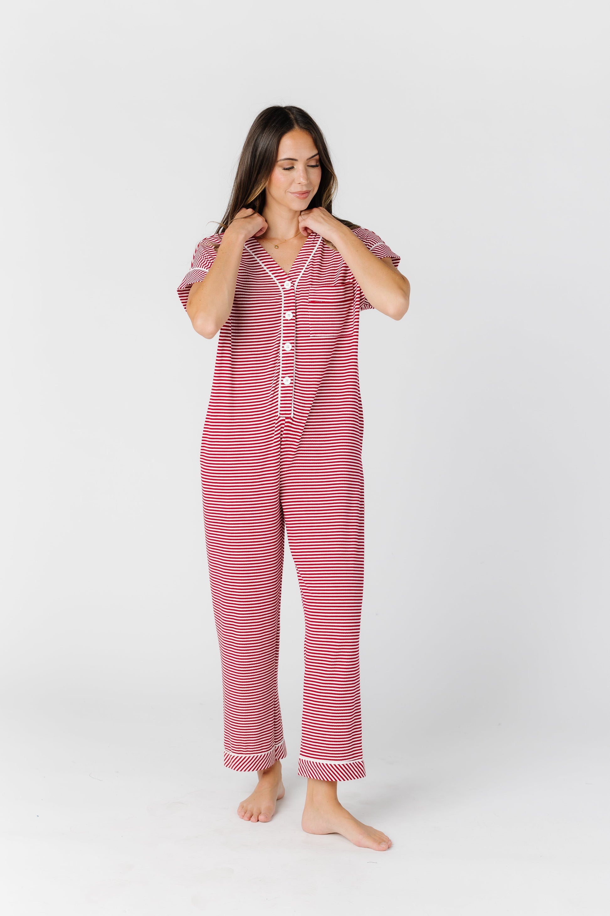 Striped Pajama Onesie WOMEN'S PAJAMAS brass & roe Red Stripe XL 
