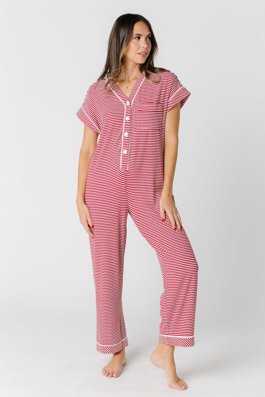 Red stripe onesie short sleeve pajama