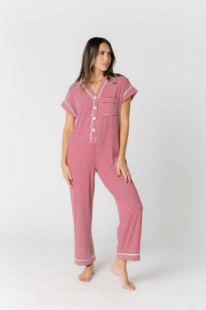 Striped Onesie Pajama - Petite WOMEN'S PAJAMAS brass & roe Red Stripe L 