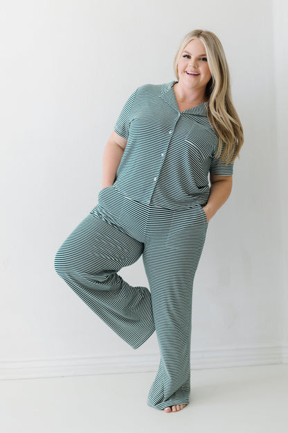 Wide Leg Pajama Set WOMEN'S PAJAMAS brass & roe Green Stripe XL 