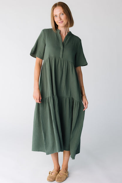 Brass & Roe The Pondering Gauze Dress WOMEN'S DRESS brass & roe Dk Green XS 