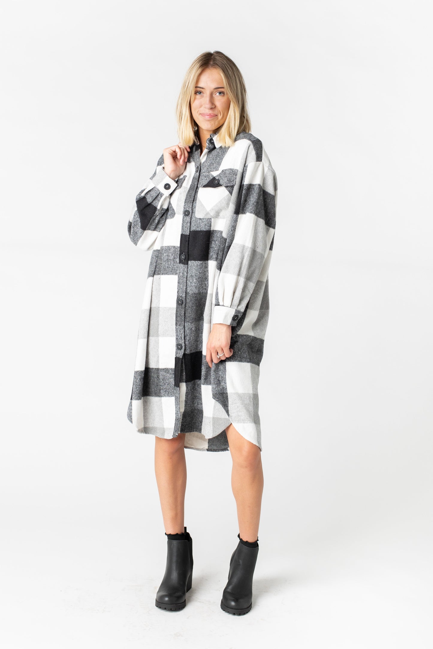 So Long Shacket Black Plaid L WOMEN'S JACKETS Hyfve 