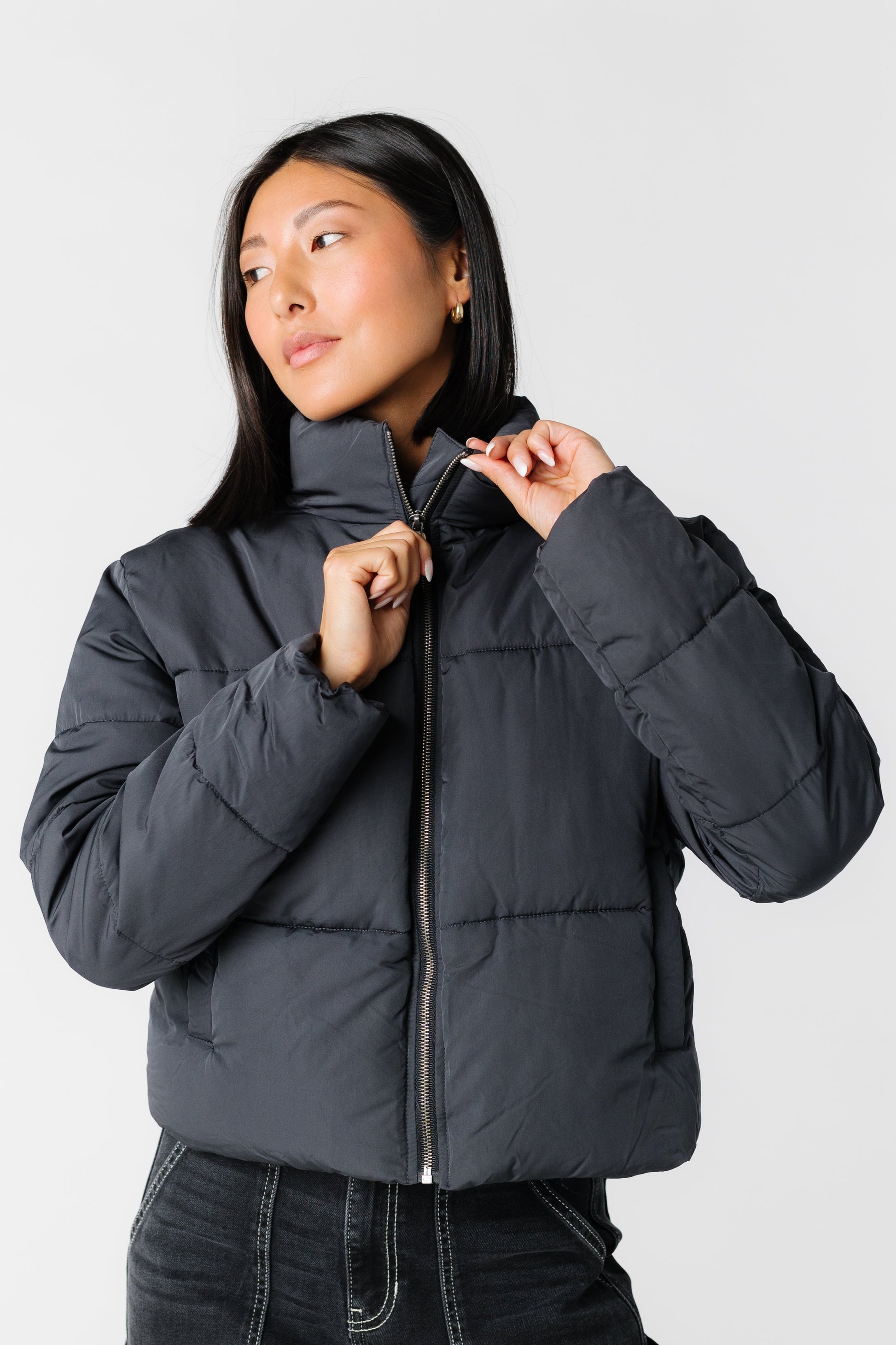 Modest black long sleeve puffer jacket