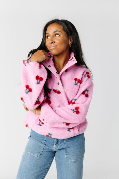 Light pink cherry print pullover jacket