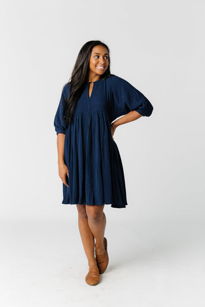 Citrus modest navy dress with elbow length sleeves