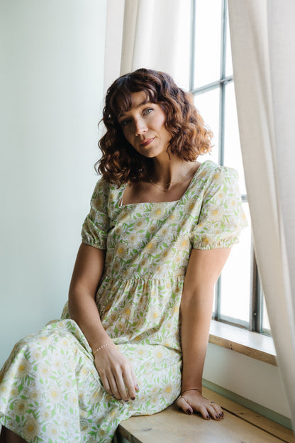 Yellow print midi dress