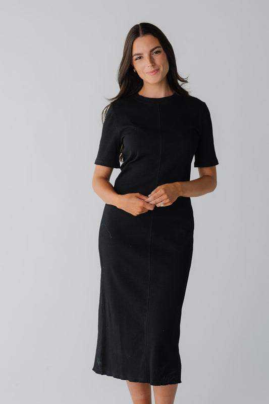 Brass & Roe Ribbed Midi Lettuce Hem Dress WOMEN'S DRESS brass & roe 