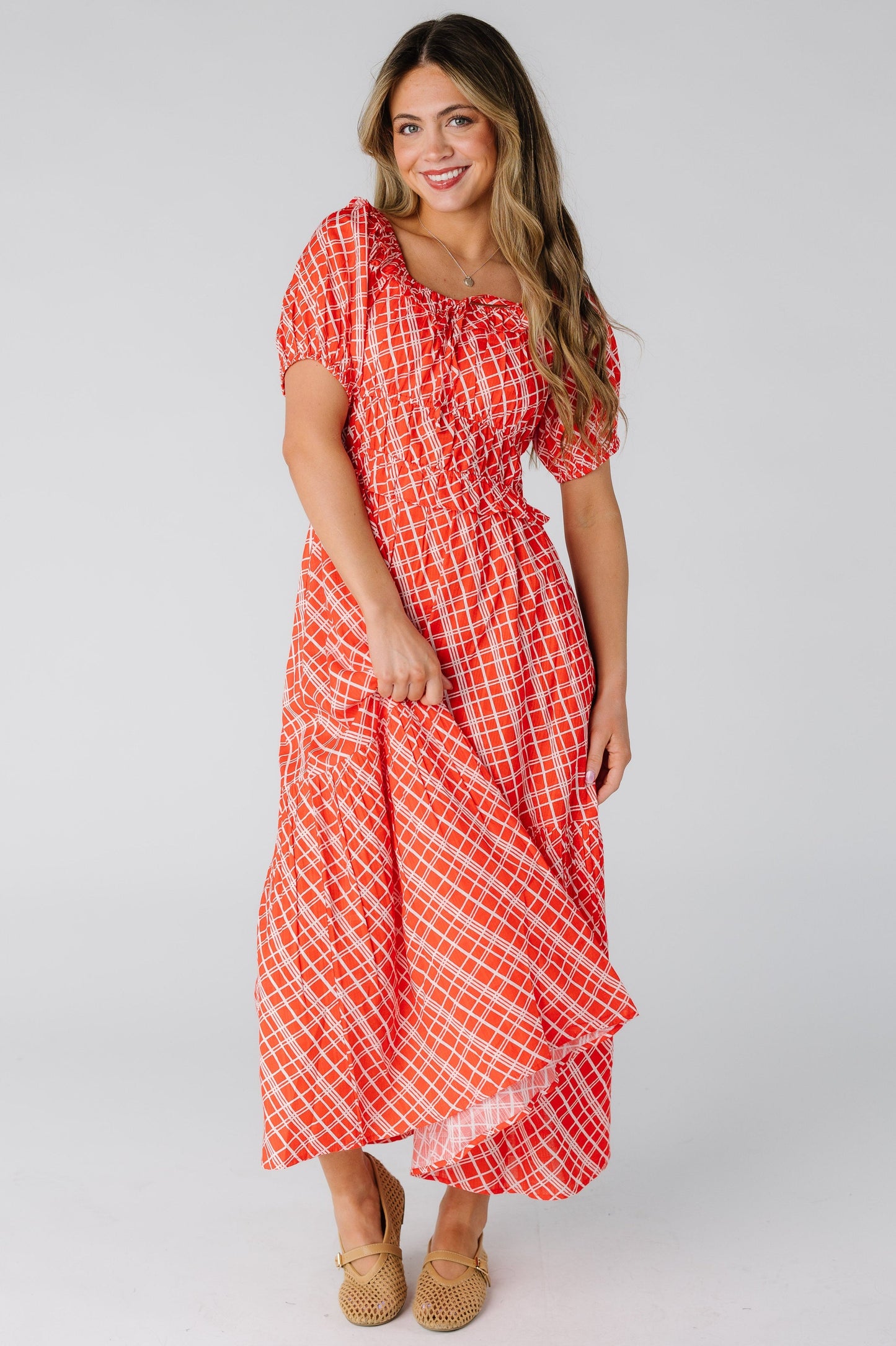 Citrus The Nola Jena Dress WOMEN'S DRESS Citrus Red Plaid XS 