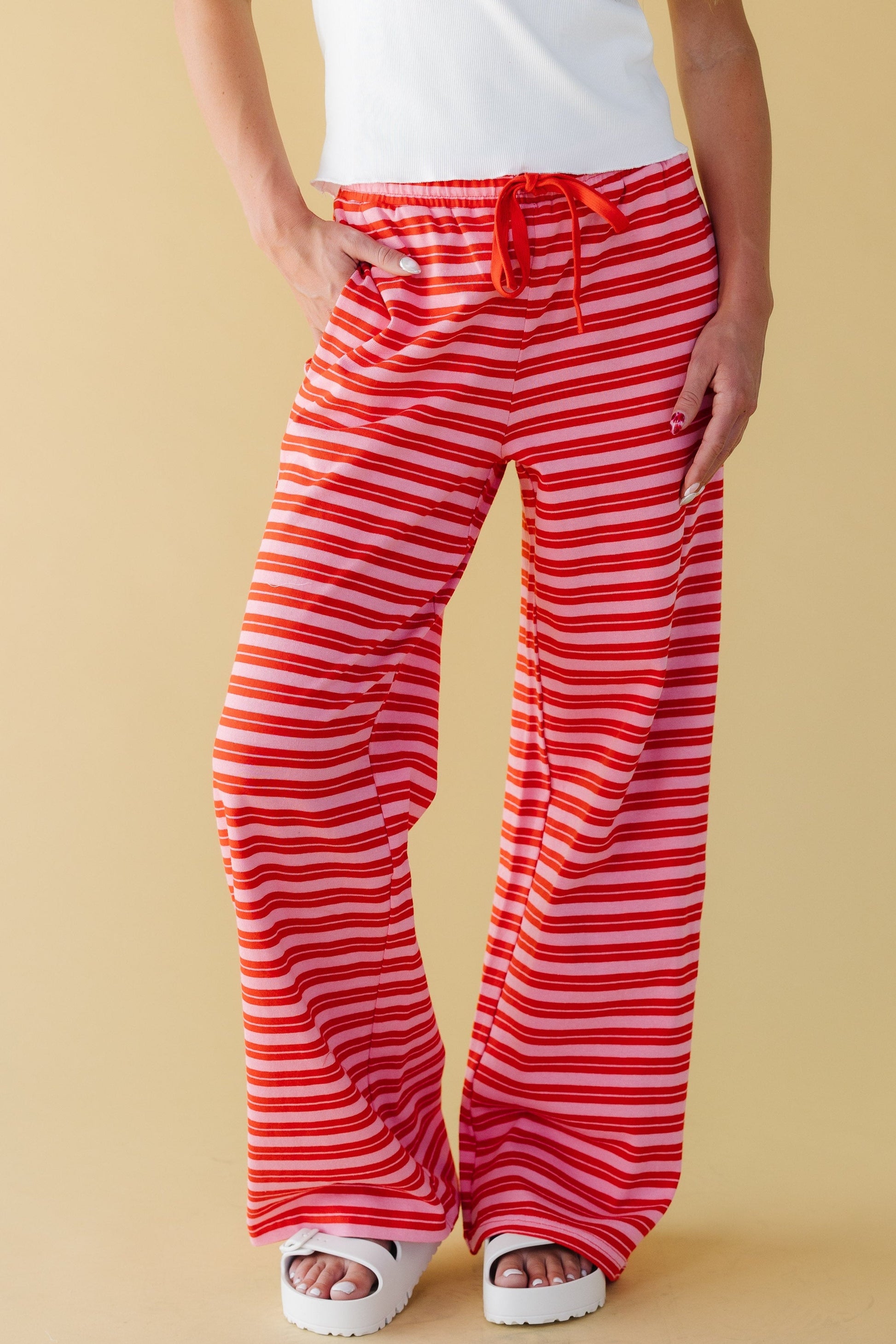 About Stripe Pants WOMEN'S PANTS Things Between Red/Pink S 