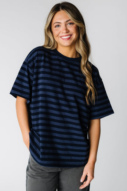 About Time Striped Oversize Tee in navy for women and teens