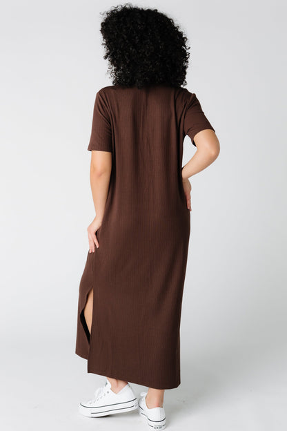 Back view of a brown short sleeves