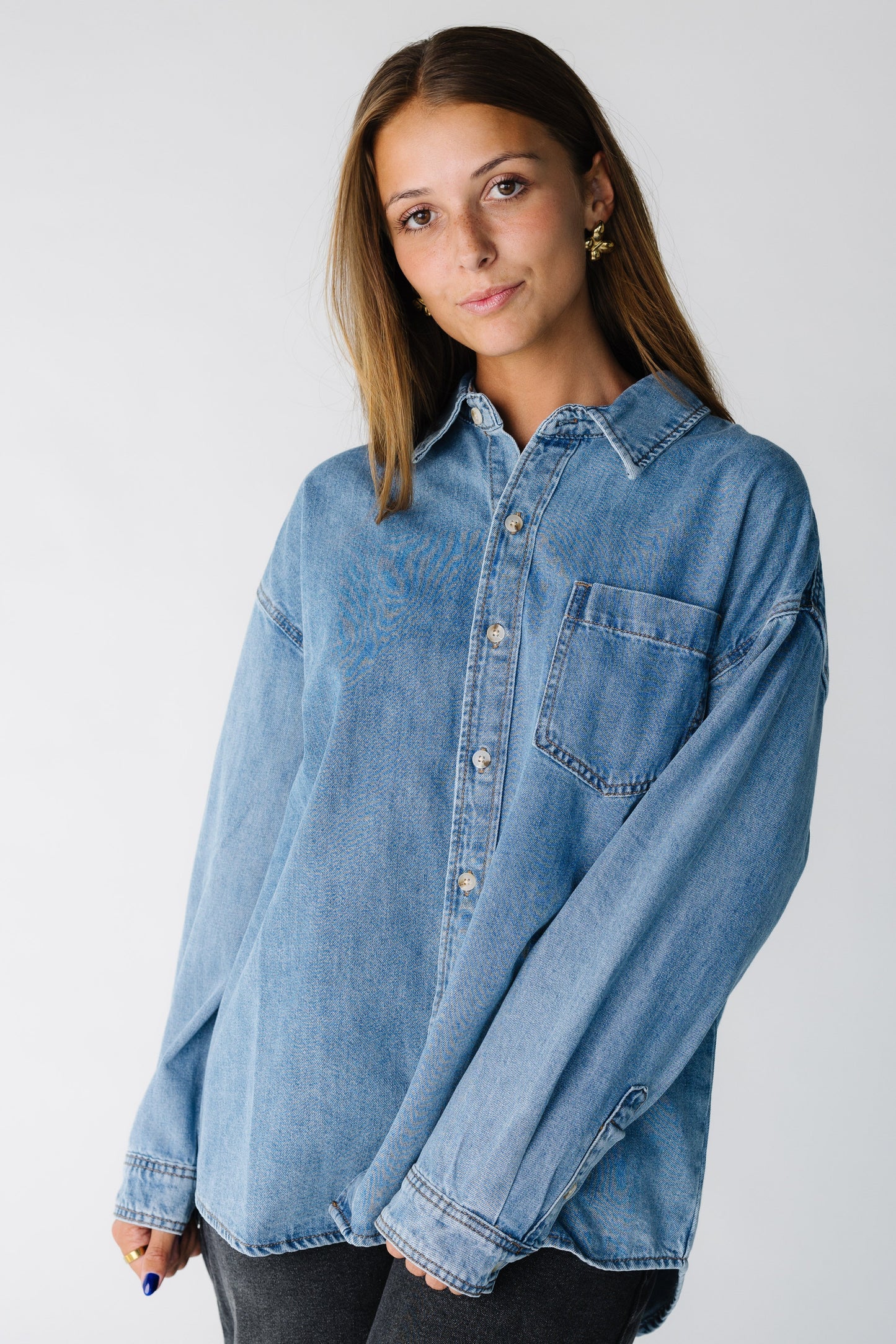 All About Love Denim Shirt for woman and teens in medium denim