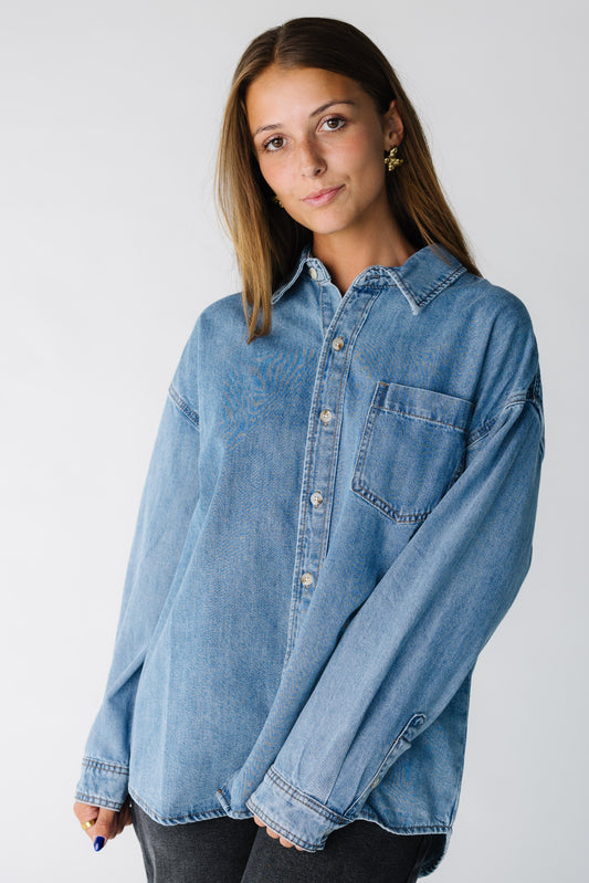 All About Love Denim Shirt for woman and teens in medium denim
