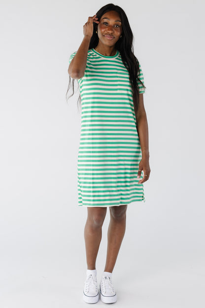 Brass & Roe New All Day T-Shirt Dress in green and white